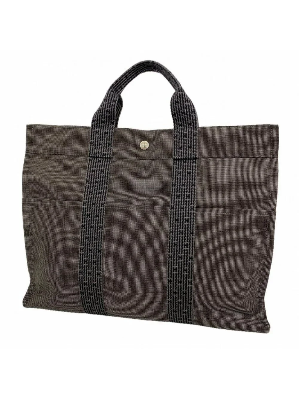 Hermes Tote Her Line MM Canvas Gray Silver